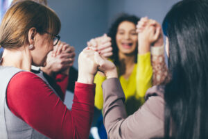 a group of people show support one of the benefits of residential program